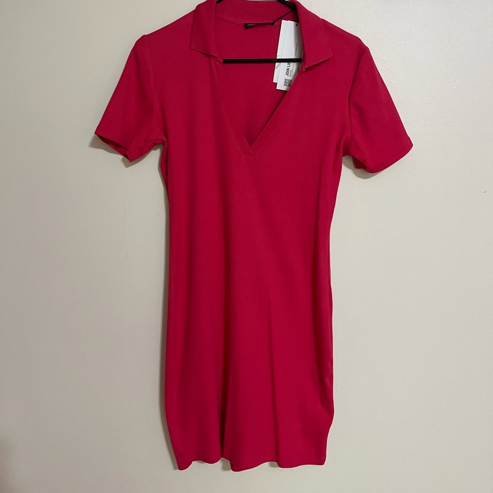 Zara Pink Collared V-Neck Top